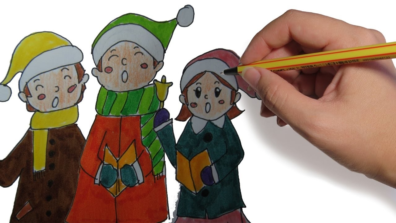 COMO DIBUJAR NIÑOS CANTANDO VILLANCICOS EN NAVIDAD: Dibujos a color para niños