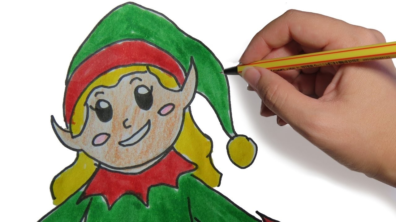 COMO DIBUJAR UN ELFO DE NAVIDAD FACIL PASO A PASO: Dibujos de Navidad para niños a color