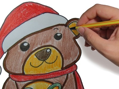 COMO DIBUJAR UN OSO NAVIDEÑO SENCILLO PASO A PASO: Dibujos de navidad para niños a color