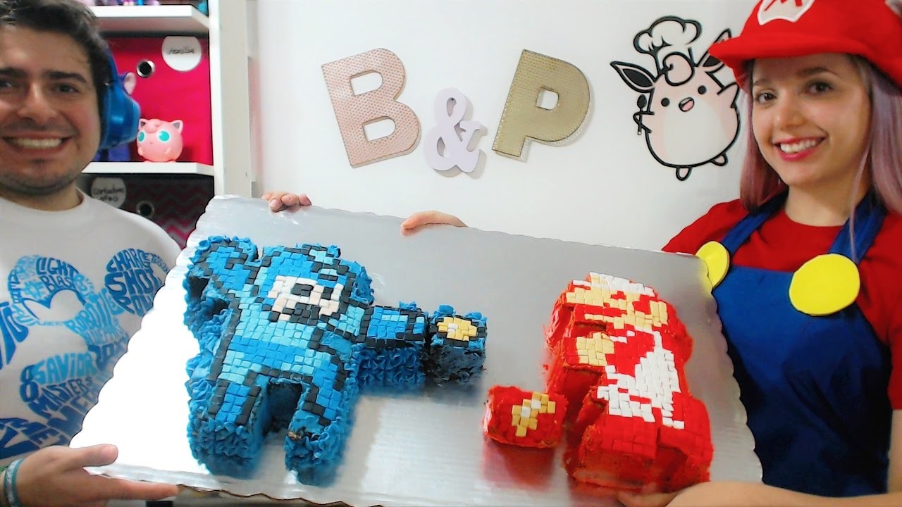 Como hacer Classic Mini NES, Mega Man y Mario Bros pastel. Pixel art cake DIY