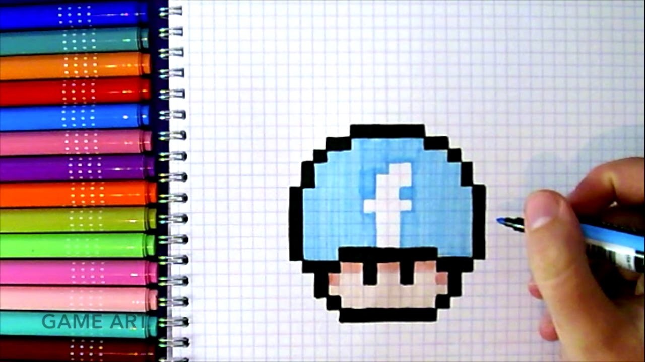 Pixel Art Hecho a mano - Cómo dibujar el logo Facebook en pixel art - Champiñón