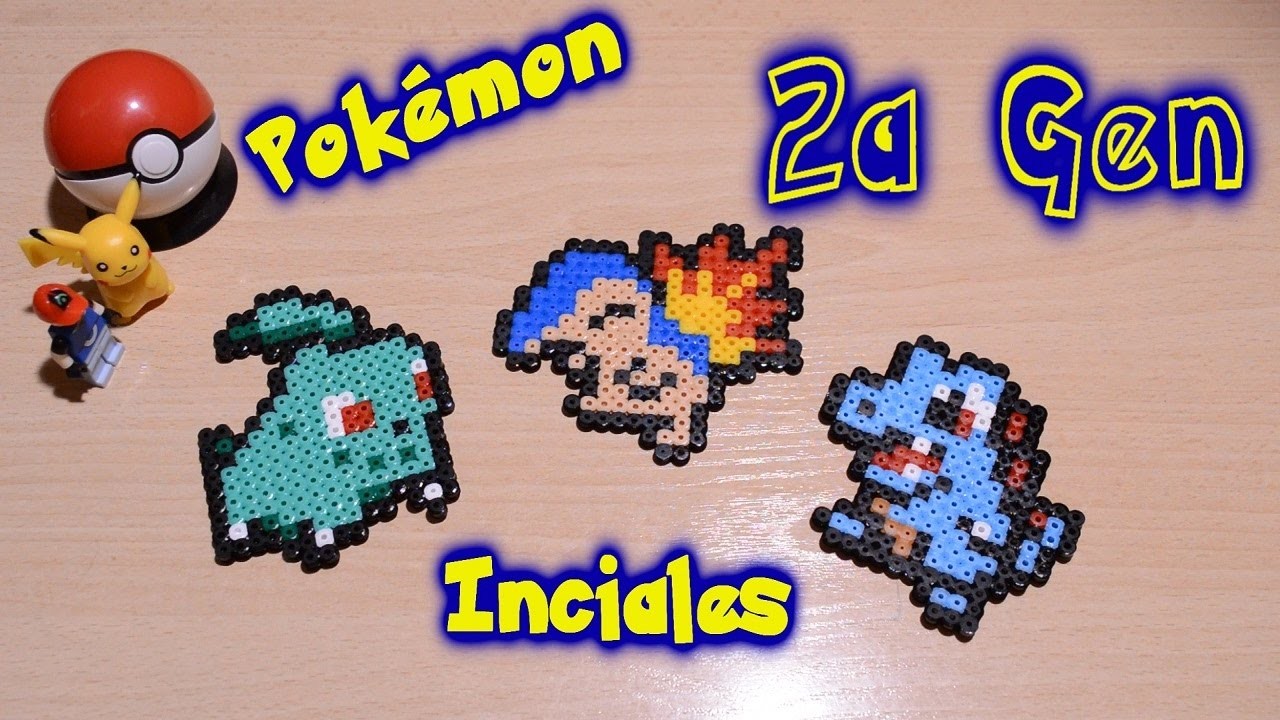 Pokémon Iniciales de la 2a Generación con Hama.Perler Beads (Chikorita-Cyndaquill-Totodile)