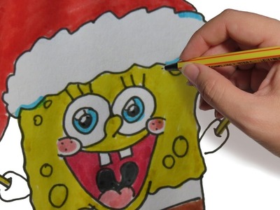 COMO DIBUJAR A BOB ESPONJA EN NAVIDAD FACIL PASO A PASO: dibujos de Navidad a lapiz y a color
