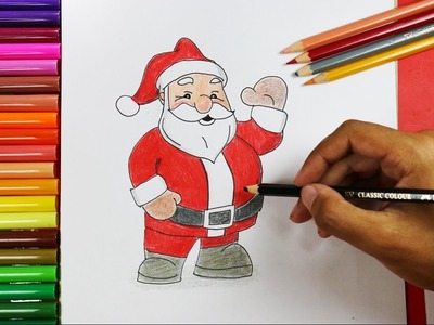 Cómo dibujar a Papa Noel Feliz en Navidad | How to draw Santa Claus Happy