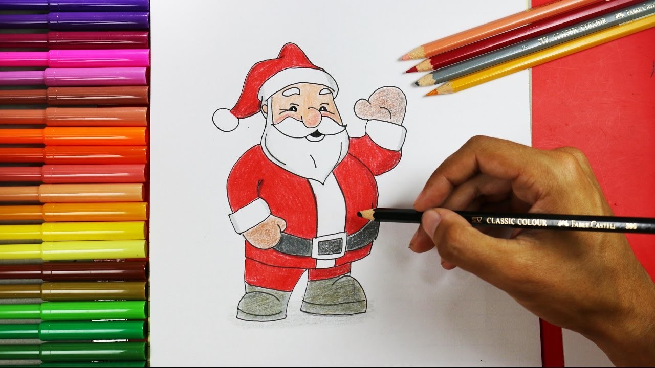 Cómo dibujar a Papa Noel Feliz en Navidad | How to draw Santa Claus Happy
