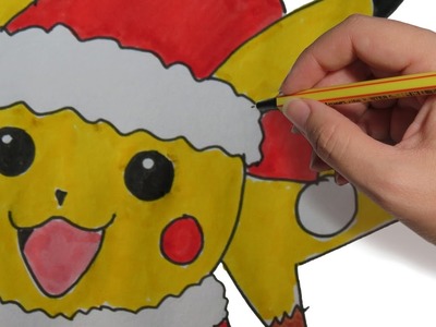 COMO DIBUJAR A PIKACHU NAVIDEÑO PASO A PASO FACIL: Dibujos de Navidad a color para niños