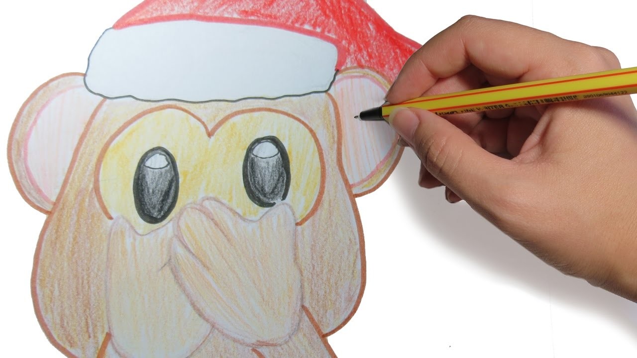 COMO DIBUJAR AL EMOJI MONO EN NAVIDAD PASO A PASO: dibujos faciles a color para niños