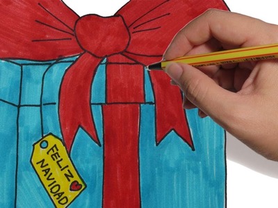 COMO DIBUJAR UN REGALO PASO A PASO FACIL: para Navidad a color