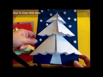 Postales de Navidad para niños. Cómo hacer  una postal de árbol de navidad.  Como fazer um cartão