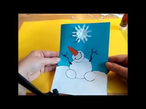 Postales de Navidad para niños. Cómo hacer una tarjeta Muñeco de nieve.  Como fazer um cartão