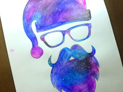 Como dibujar.pintar galaxia en silueta de un hipster navideño - Especial Navidad (Speed)
