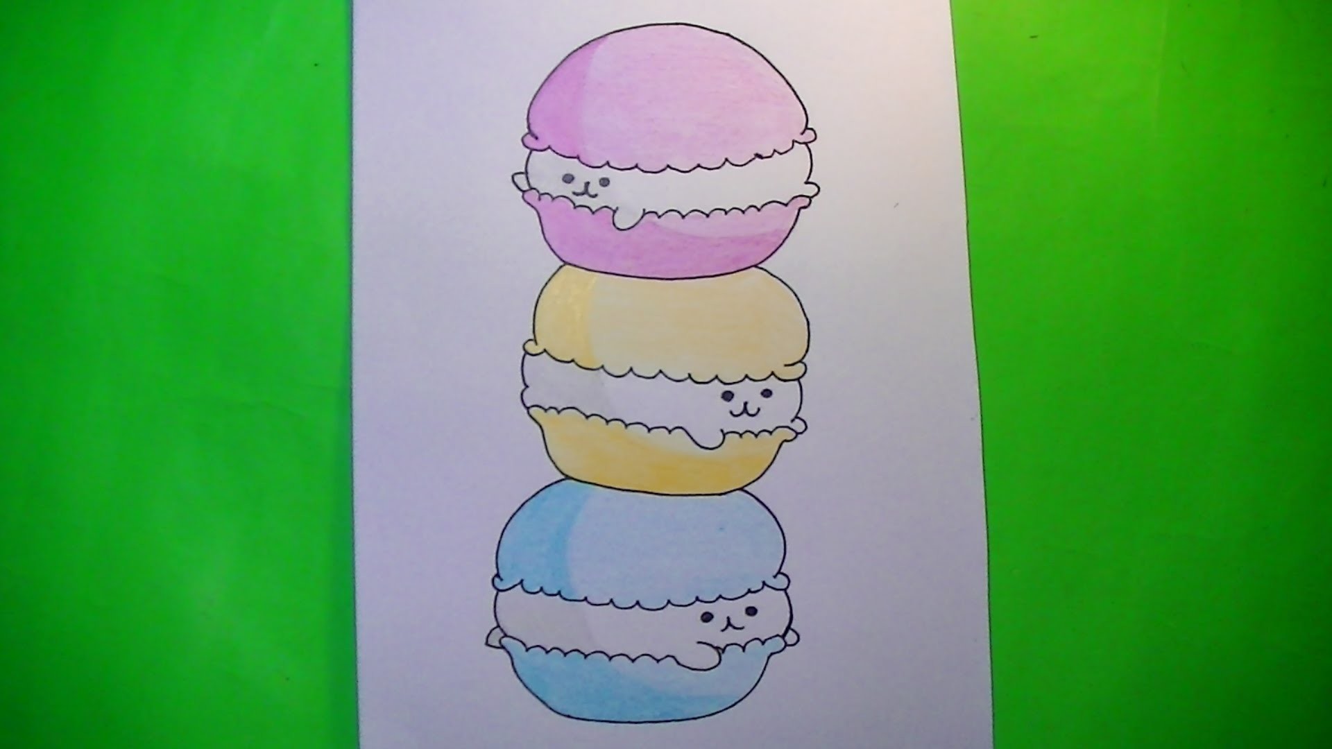 Como dibujar.pintar macarons kawaii - Comida Kawaii (Speed draw)