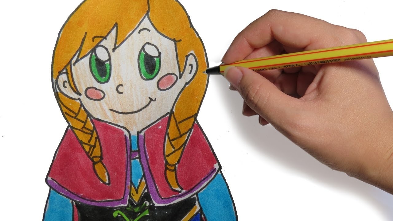 COMO DIBUJAR A ANNA DE FROZEN FACIL PASO A PASO: kawaii para niños a lapiz