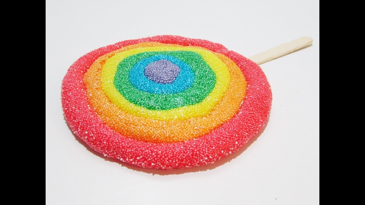 Como hacer un lollipop arcoiris con masa de espuma DIY Rainbow foam clay