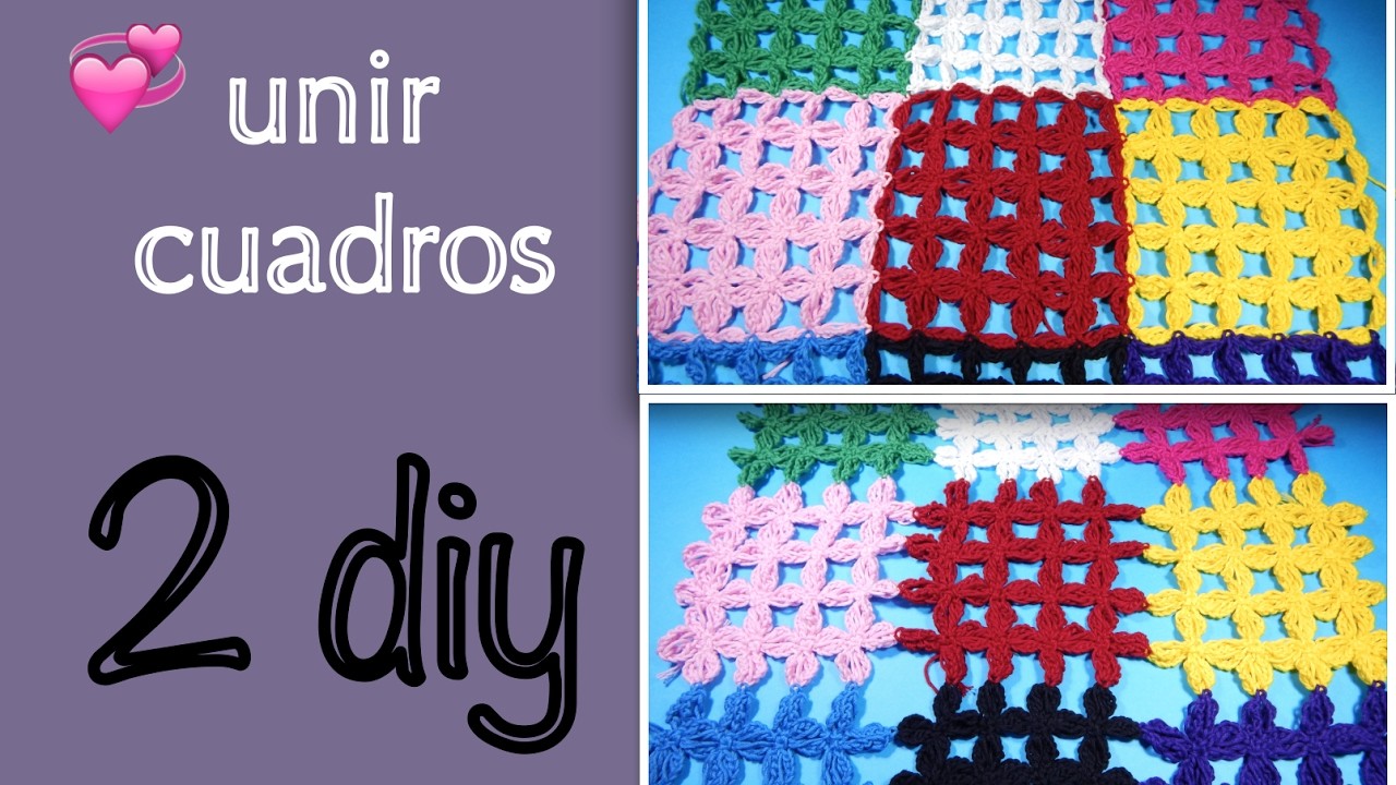 2 formas de unir cuadros flor punto alargado ganchillo, crochet joining squares DIY