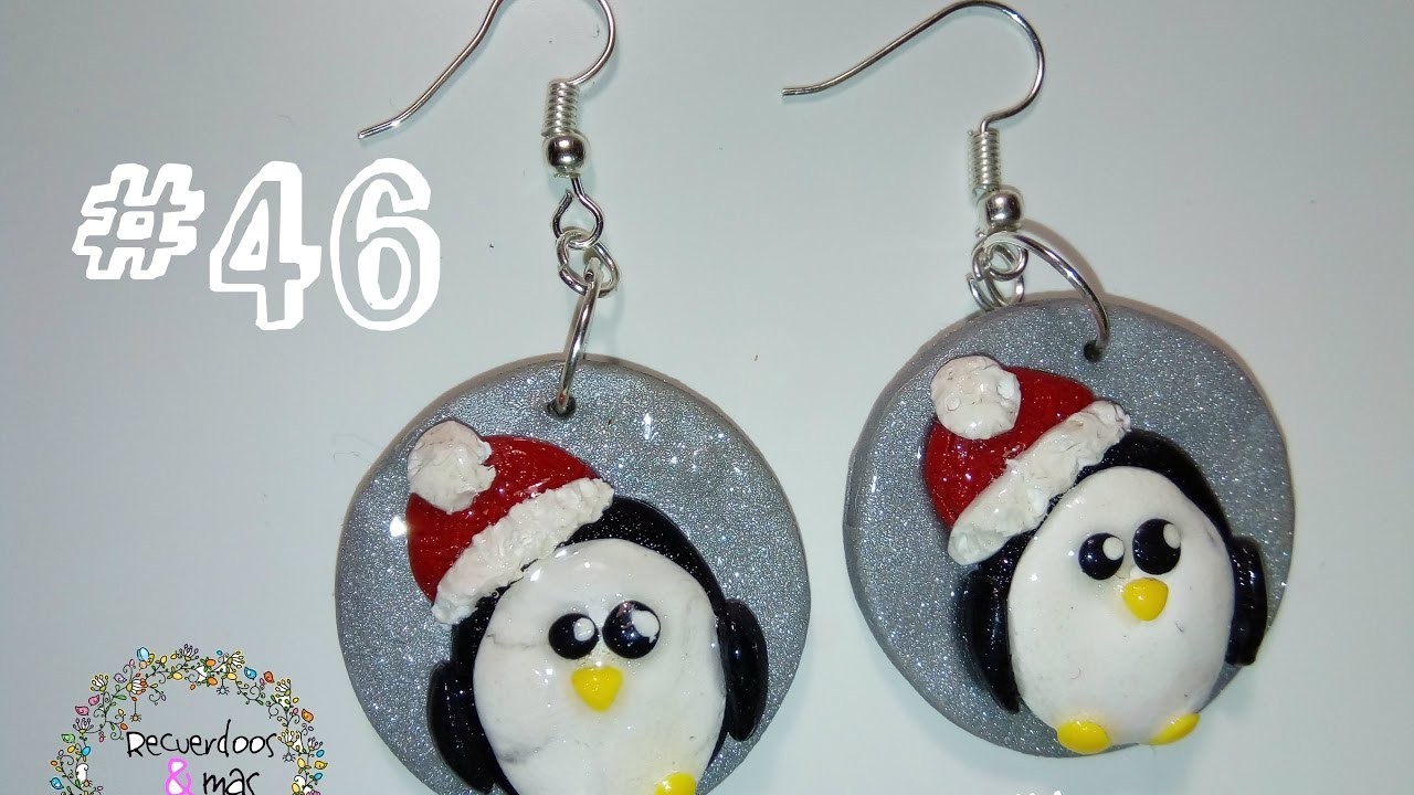 #46 Aretes de pingüino navideño Porcelana fría. Polymer Clay. ♥