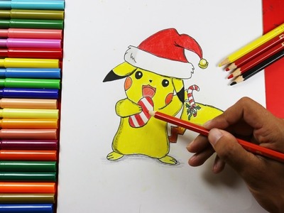How to Draw Pikachu with A Christmas Hat - Cómo dibujar Pikachu con un sombrero de Navidad