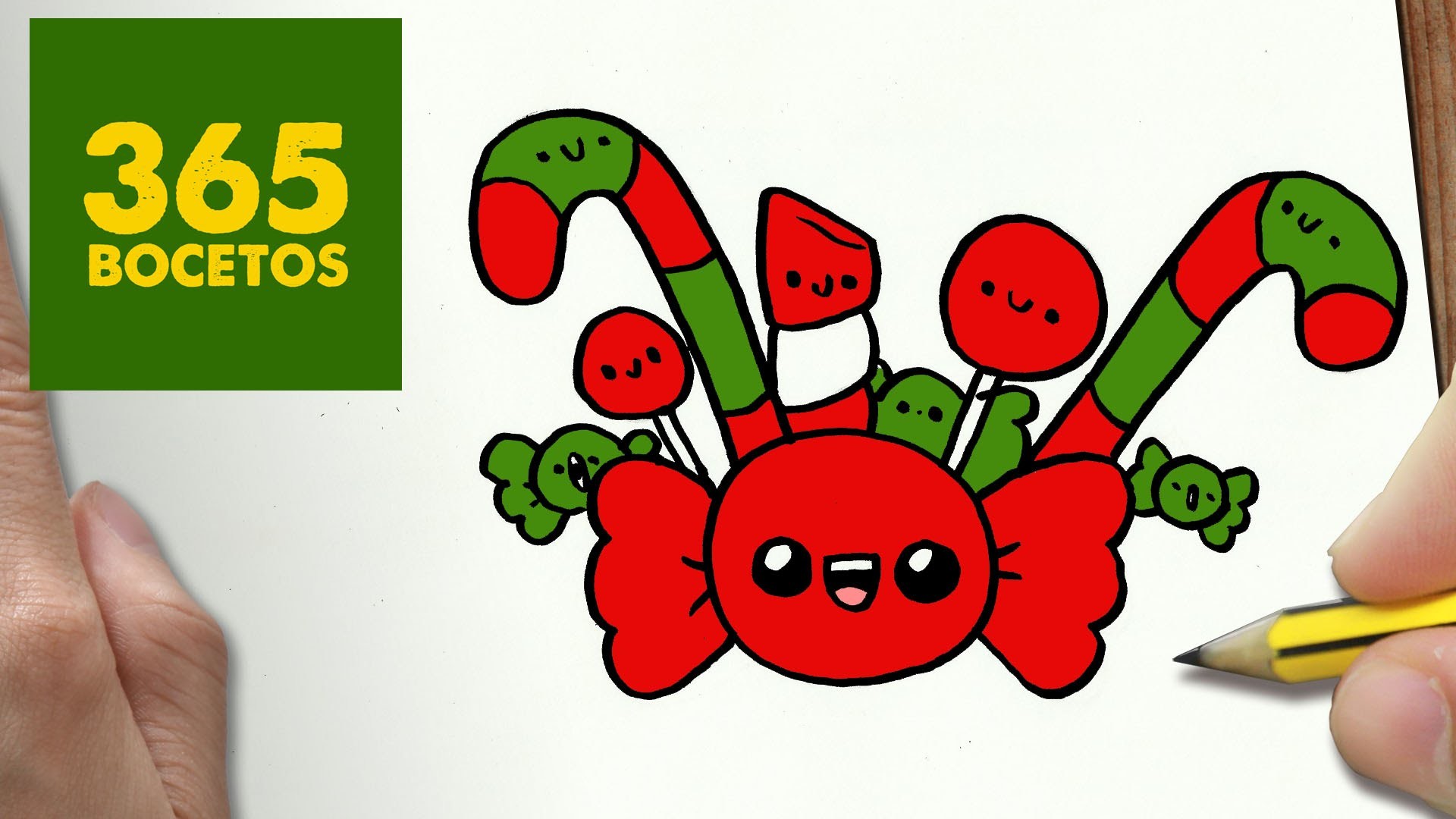 COMO DIBUJAR CARAMELOS PARA NAVIDAD PASO A PASO: Dibujos kawaii navideños - How to draw a Candy