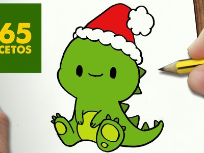 COMO DIBUJAR UN DINOSAURIO PARA NAVIDAD PASO A PASO: Dibujos kawaii navideños - draw a dinosaur