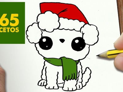 COMO DIBUJAR UN PERRO PARA NAVIDAD PASO A PASO: Dibujos kawaii navideños - How to draw a Dog
