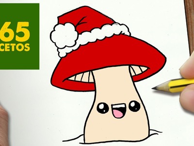 COMO DIBUJAR UNA SETA PARA NAVIDAD PASO A PASO: Dibujos kawaii navideños - How to draw a Mushroom