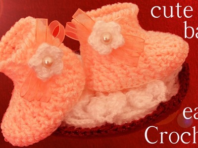 Como tejer fácil zapatitos botitas escarpines de bebe a Crochet Ganchillo - How to easy Crochet Baby