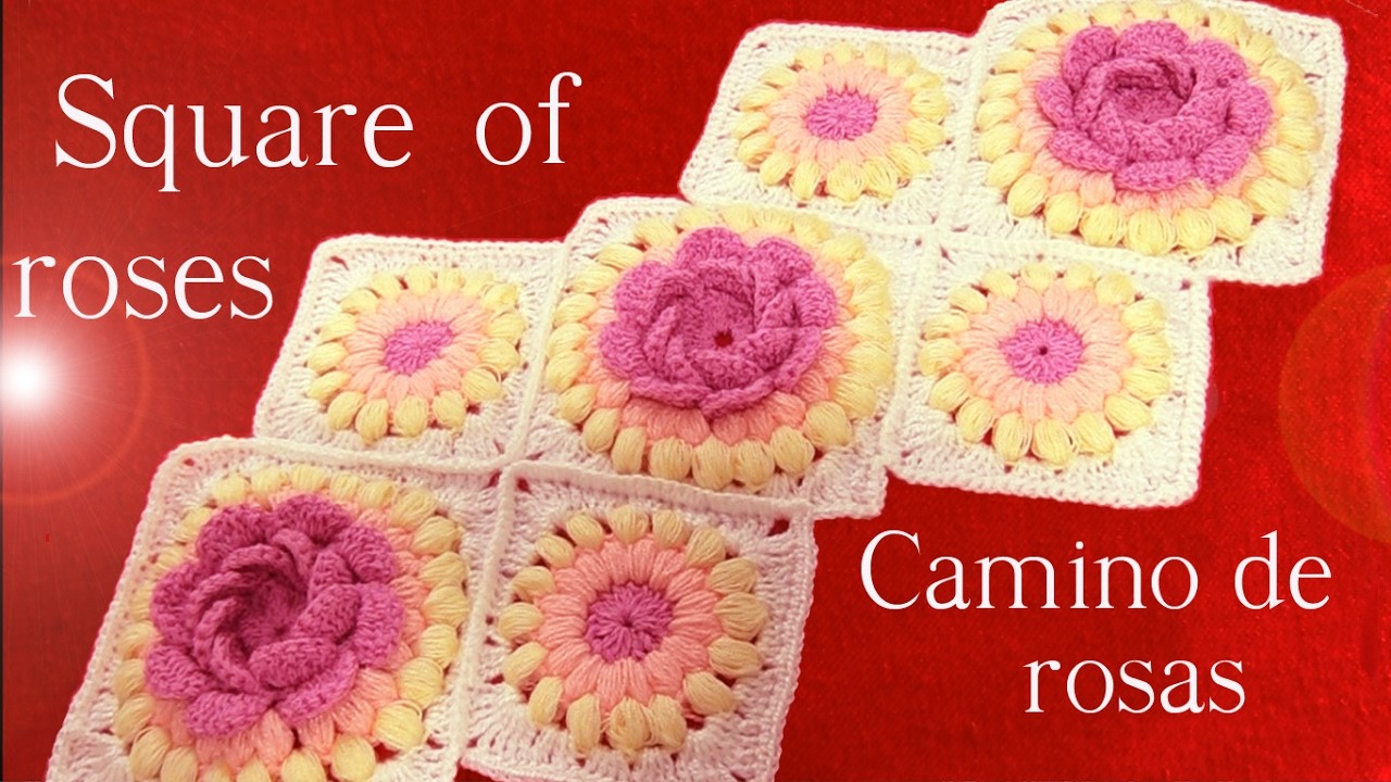 Rosas  en alto relieve y flores tejidas a Crochet o Ganchillo - granny square crochet
