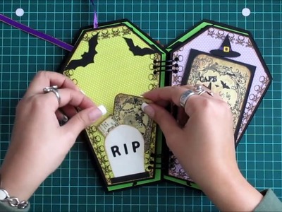 Scrapbooking en Español Episodio 63  Tutorial Mini Album forma Ataúd para Halloween Parte 1