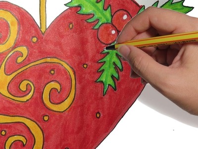COMO DIBUJAR UN CORAZON NAVIDEÑO FACIL PASO A PASO: hermoso a color