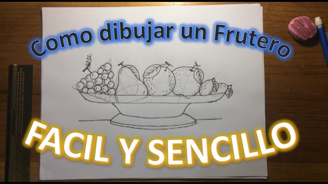 Como dibujar un Frutero a lápiz FÁCIL Y SENCILLO paso a paso (uvas, pera, naranja, manzana y limón)