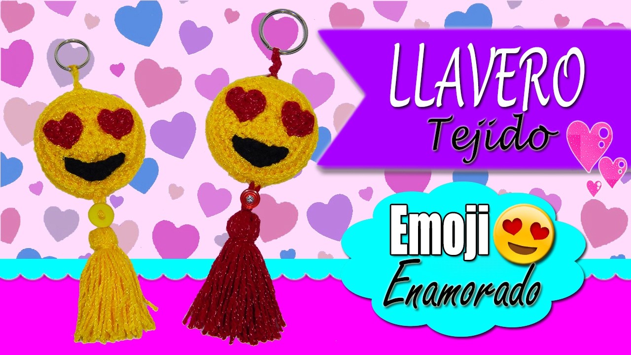 Llavero tejido a crochet Emoji enamorado | ESPECIAL SAN VALENTIN 14 DE FEBRERO