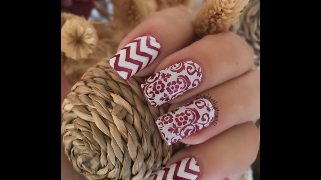 DIY Flowers & Chevrons Stamped Nails