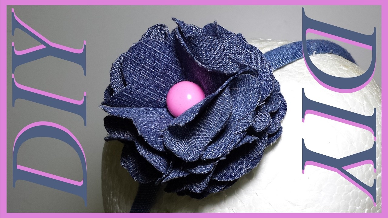 Como Hacer Lazos DIY #44  Flor de Tela Blue Jean en Cintillo