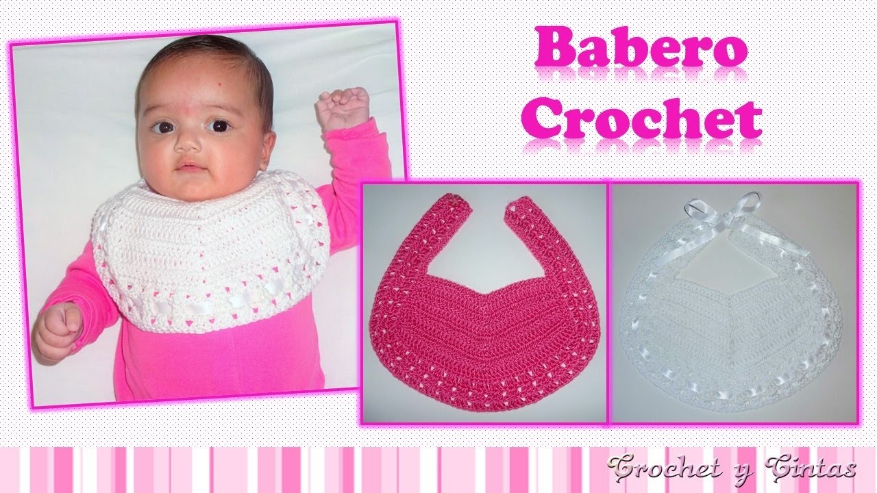 Babero para bebés con botón o cintas tejido a crochet (ganchillo)
