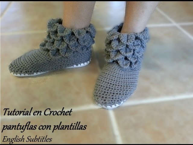 Como tejer Pantuflas Cocodrilo en Crochet con plantillas - English Subtitles