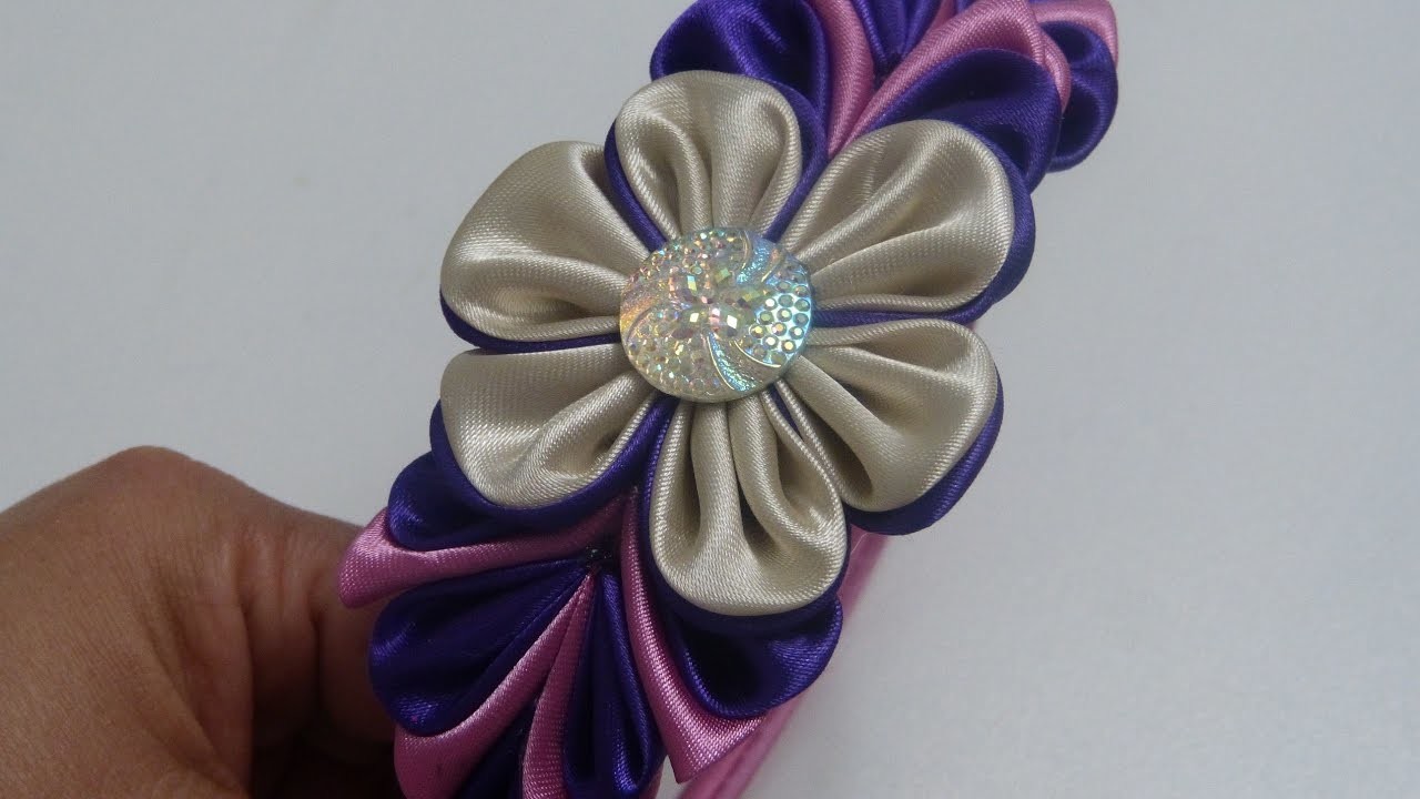 Flores kanzashi en tela para diademas, video 579, Flower satin ribbon - DIY