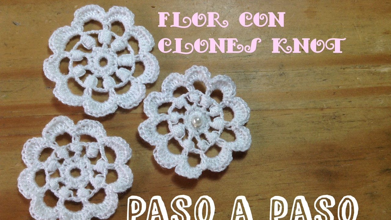 Bolero en crochet irlandés: flor con clones knot paso a paso