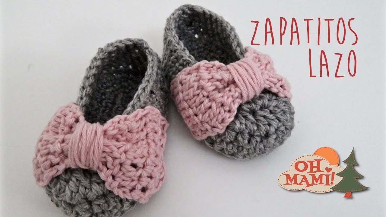 Zapatitos Lazo  a crochet para bebés ( 0 a 3 meses)
