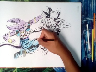 Dibijando a Bills y Goku ssj dios rojo- Dibujos con lápiz