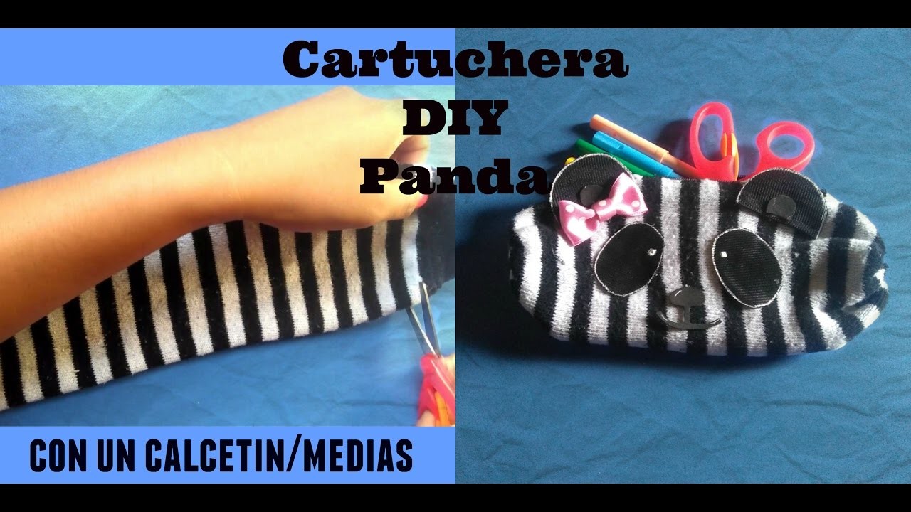DIY Cartuchera. Estuche Panda RECICLA TU MEDIAS. CALCETIN