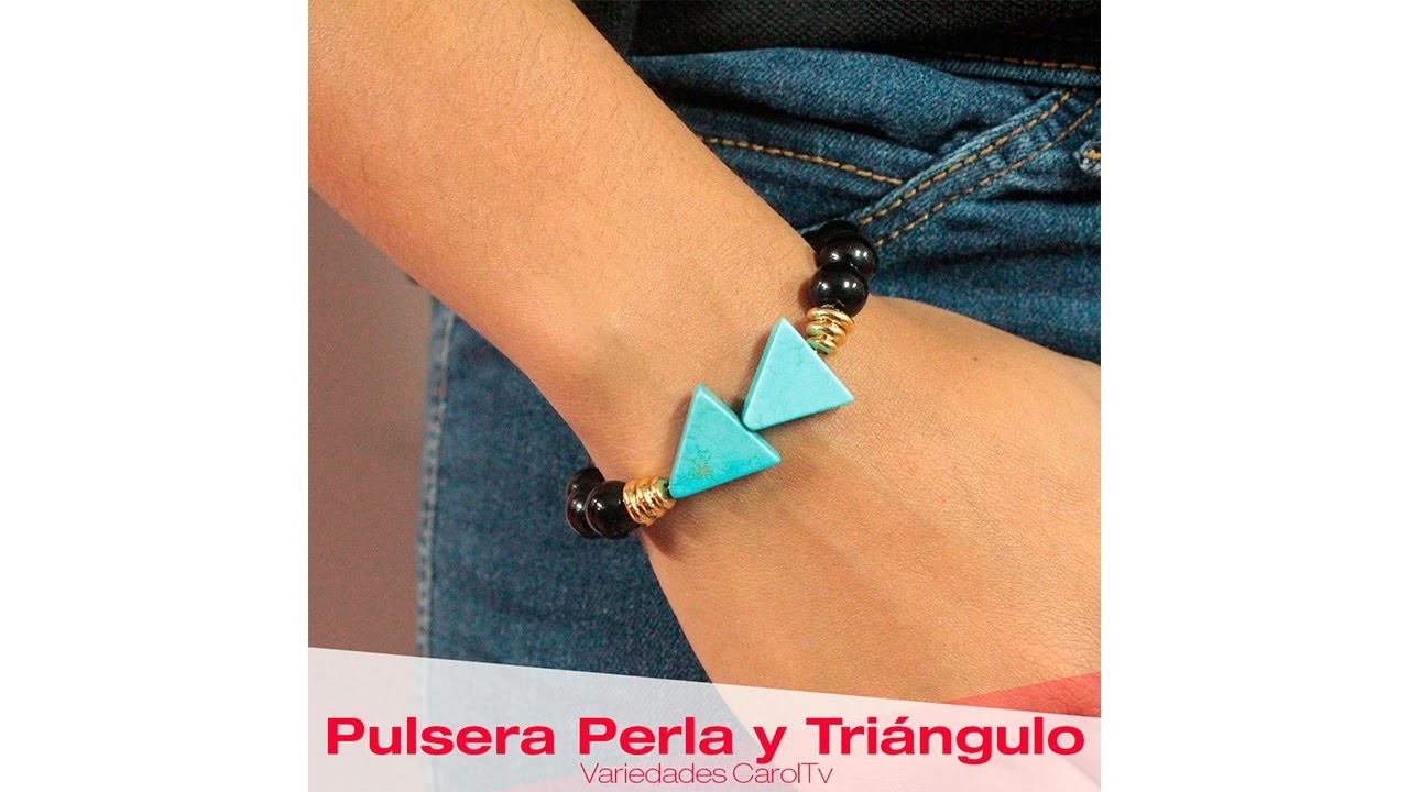 Aprende cómo hacer una Pulsera Perla y Triángulo Turquesa - Variedades y fantasías Carol
