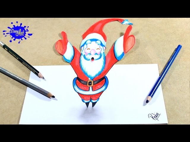 DRAWING A SATAN CLAUS 3D. How to draw santa claus 3D.Como dibujar un papa noel 3D