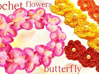 Como tejer a ganchillo Crochet mariposas en relieve flores y diademas - How to crochet