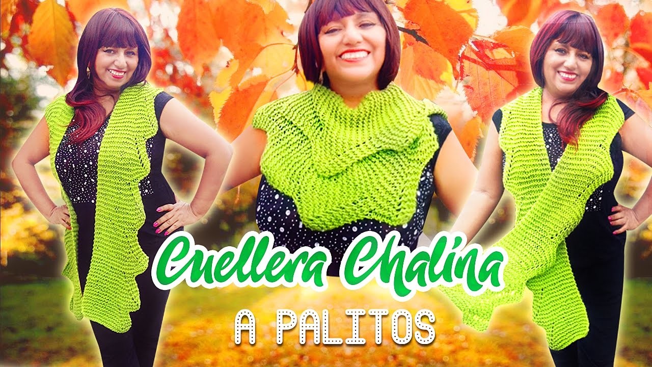 CUELLERA CHALINA CON PUNTAS A PALITOS (Eng Sub). KNITTING SCARF TO STICKS | Canela♥