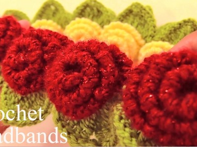 Aprende a tejer a Crochet diademas con rosas de una sola tira con hojas - Learn Crochet