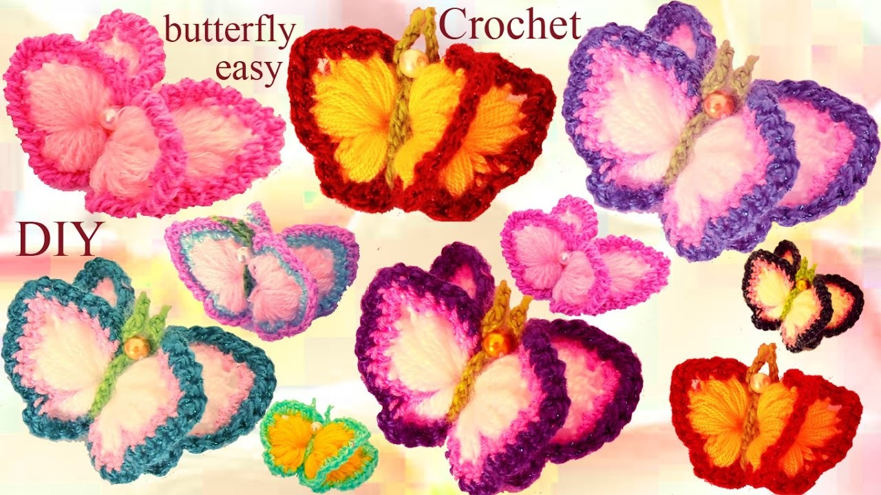 Aprende Como tejer a Crochet fácil  Mariposas en 3D con alas de Colores- How to Crochet butterfly