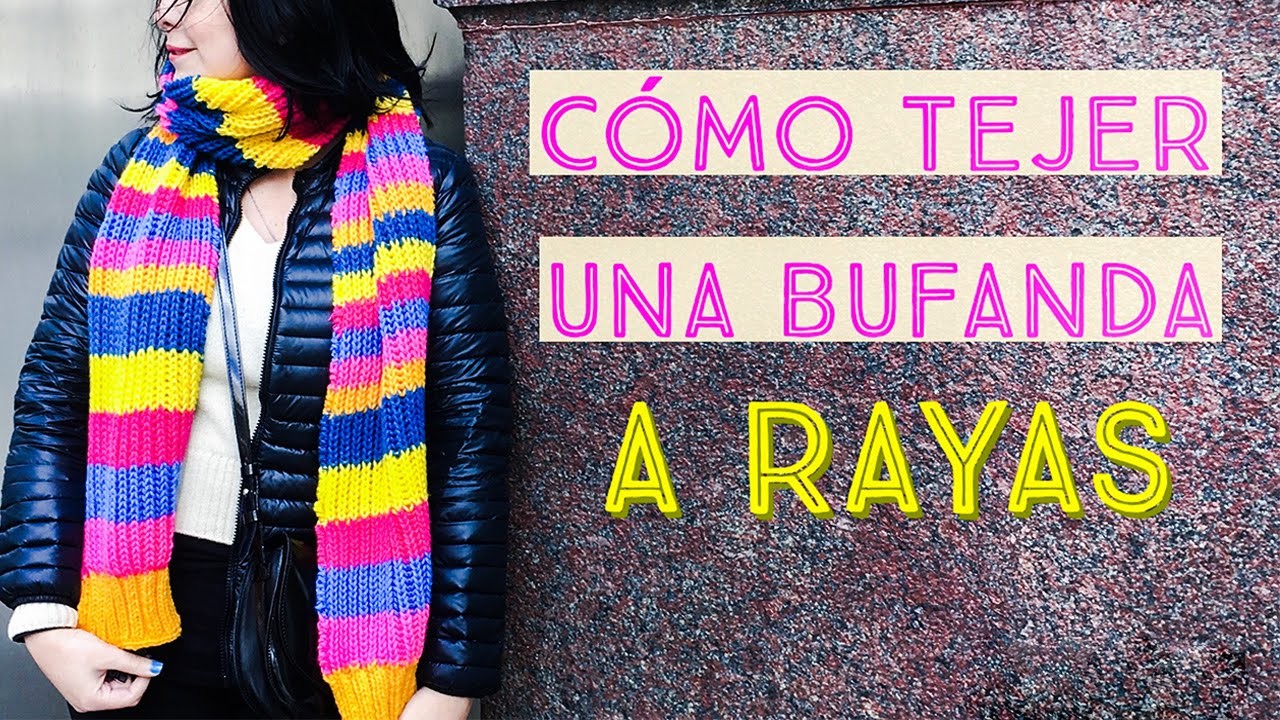 Cómo Tejer una Bufanda a Rayas en Punto Inglés y Elástico Doble - Muy Fácil *Para Principiantes*