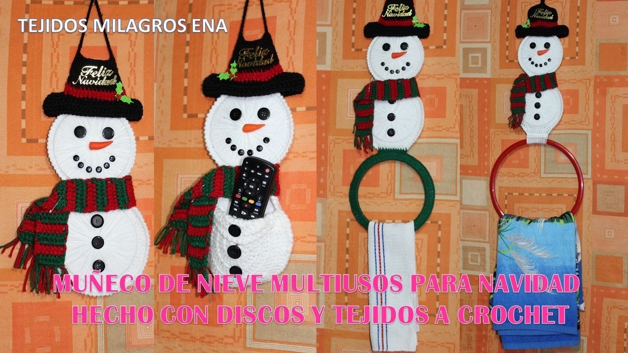 Muñeco de Nieve  Snowman Multiusos para Navidad Hecho con Discos y Tejidos