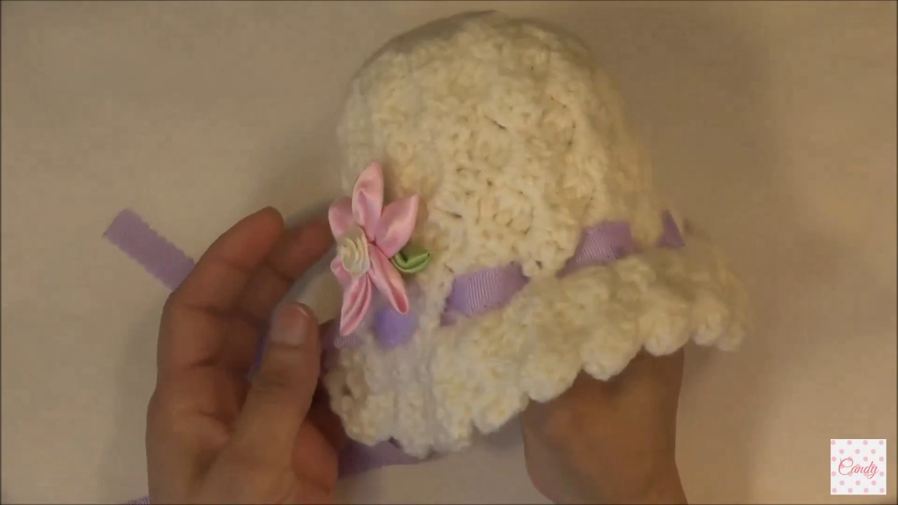Gorro bonnet para bebes de 0-6 meses a crochet.