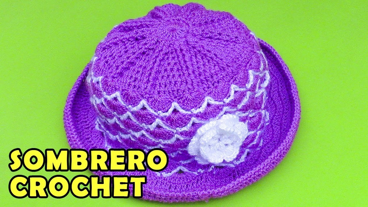 Sombrero con flor para bebé de 5 meses tejido a crochet paso a paso en puntos abanicos